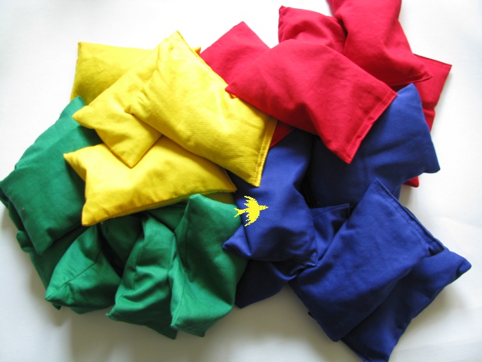 bonenzakjes geel blauw rood en groen 15 x10 cm